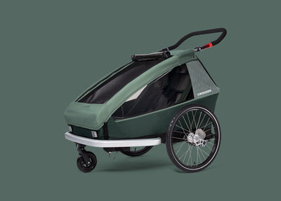 Croozer Kid Vaaya 2 in jungle green configured as buggy