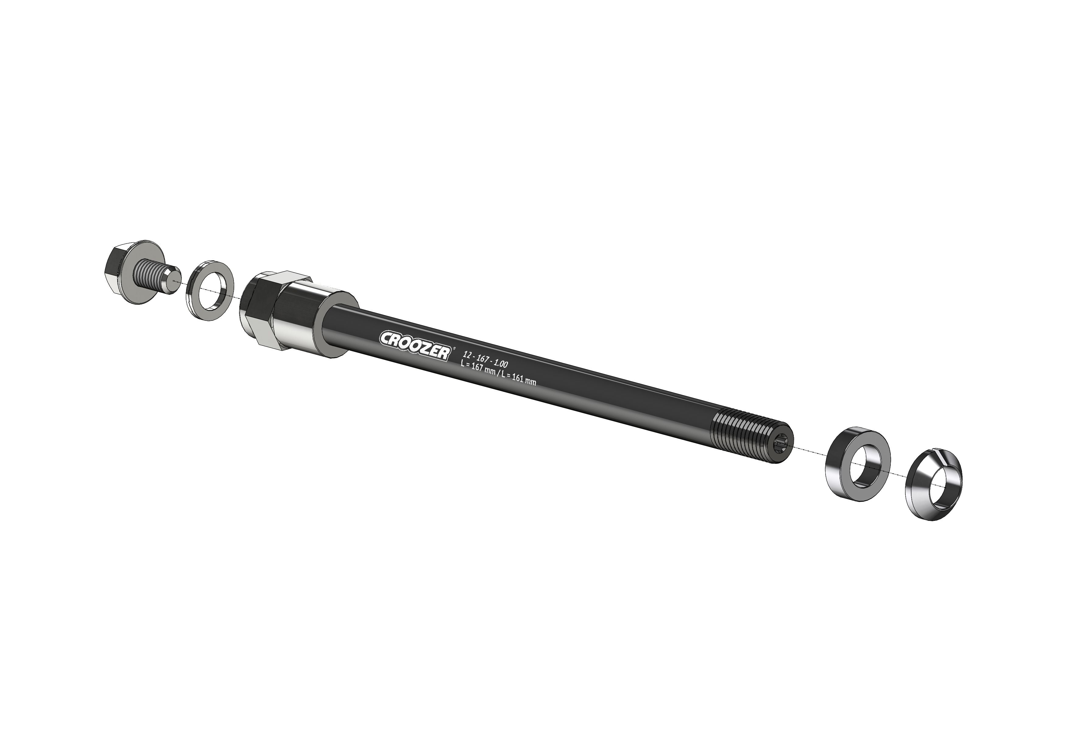 Thru axle adapter M12 for axle length 161 or 167 mm with 1.00 mm thread pitch, with universal adapter A