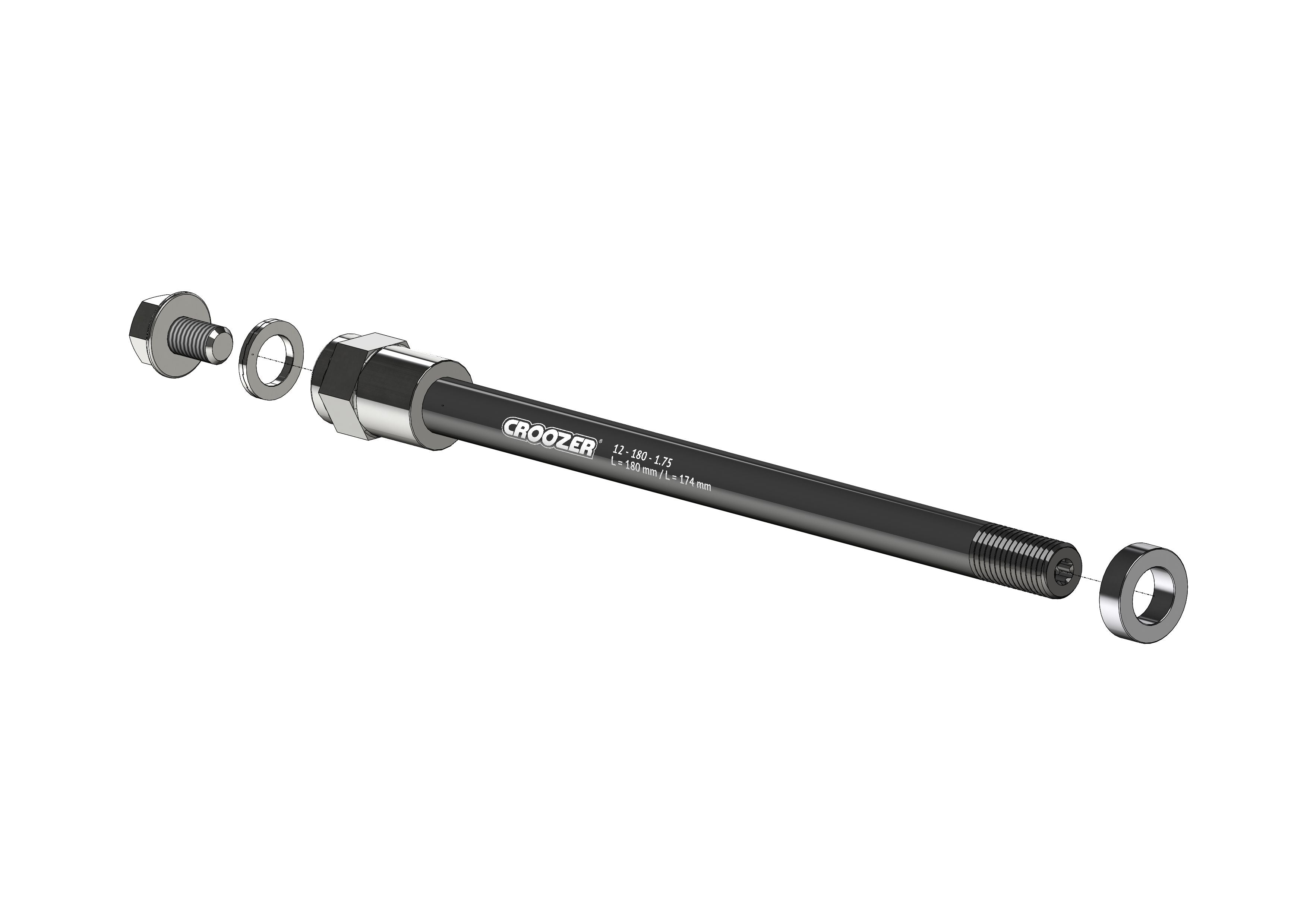 Thru Axle Adapter M12 for shaft length 174 or 180 mm with 1.75 mm thread pitch, with universal adapter A