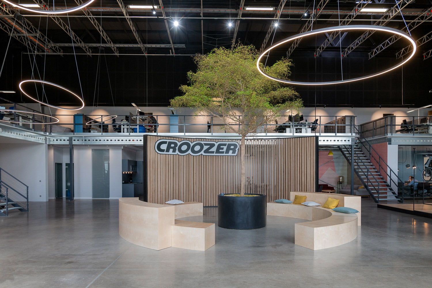 Croozer headquarters lobby with modern design - German bike trailer manufacturer office interior