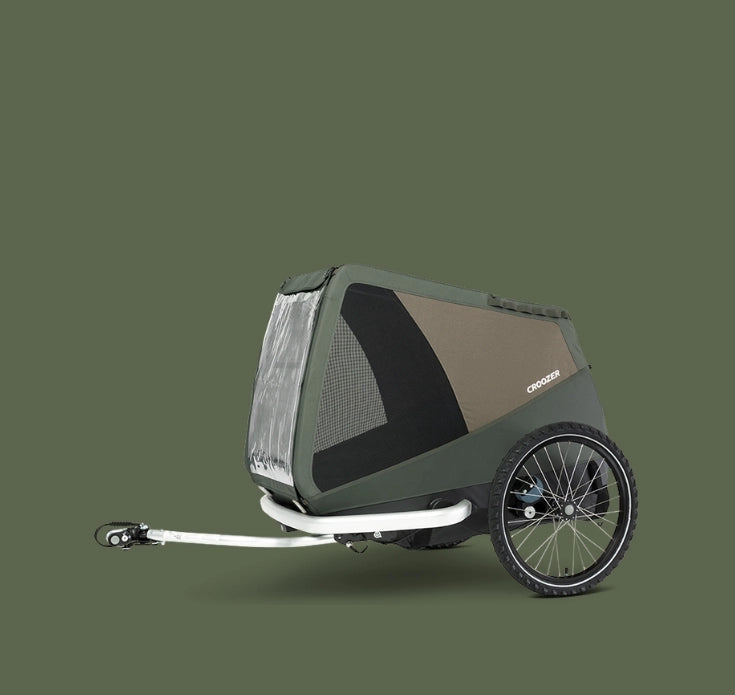 Croozer Dog Tammo trailer in moss green, bike trailer mode