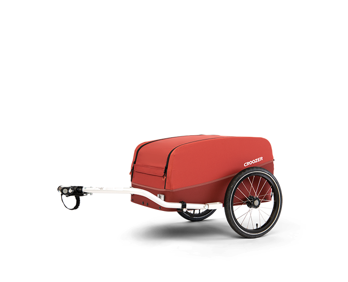 Croozer Cargo Kalle in Lava Red with attached hitch