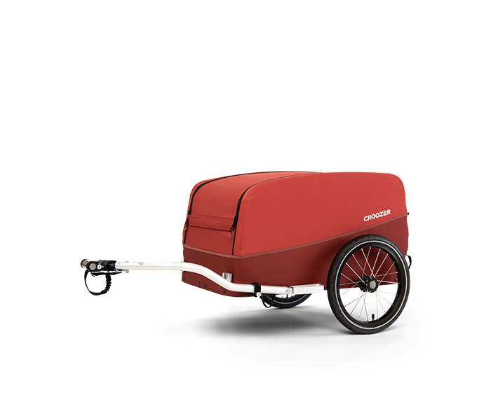 Croozer Cargo Pakko in Lava Red with attached hitch