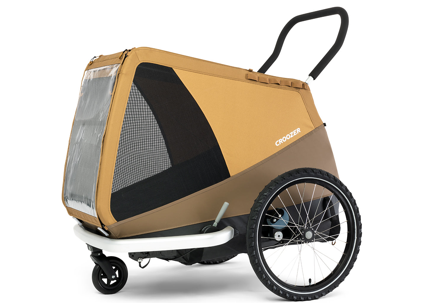 Croozer Dog Mikke in Sundown Yellow as buggy - side view