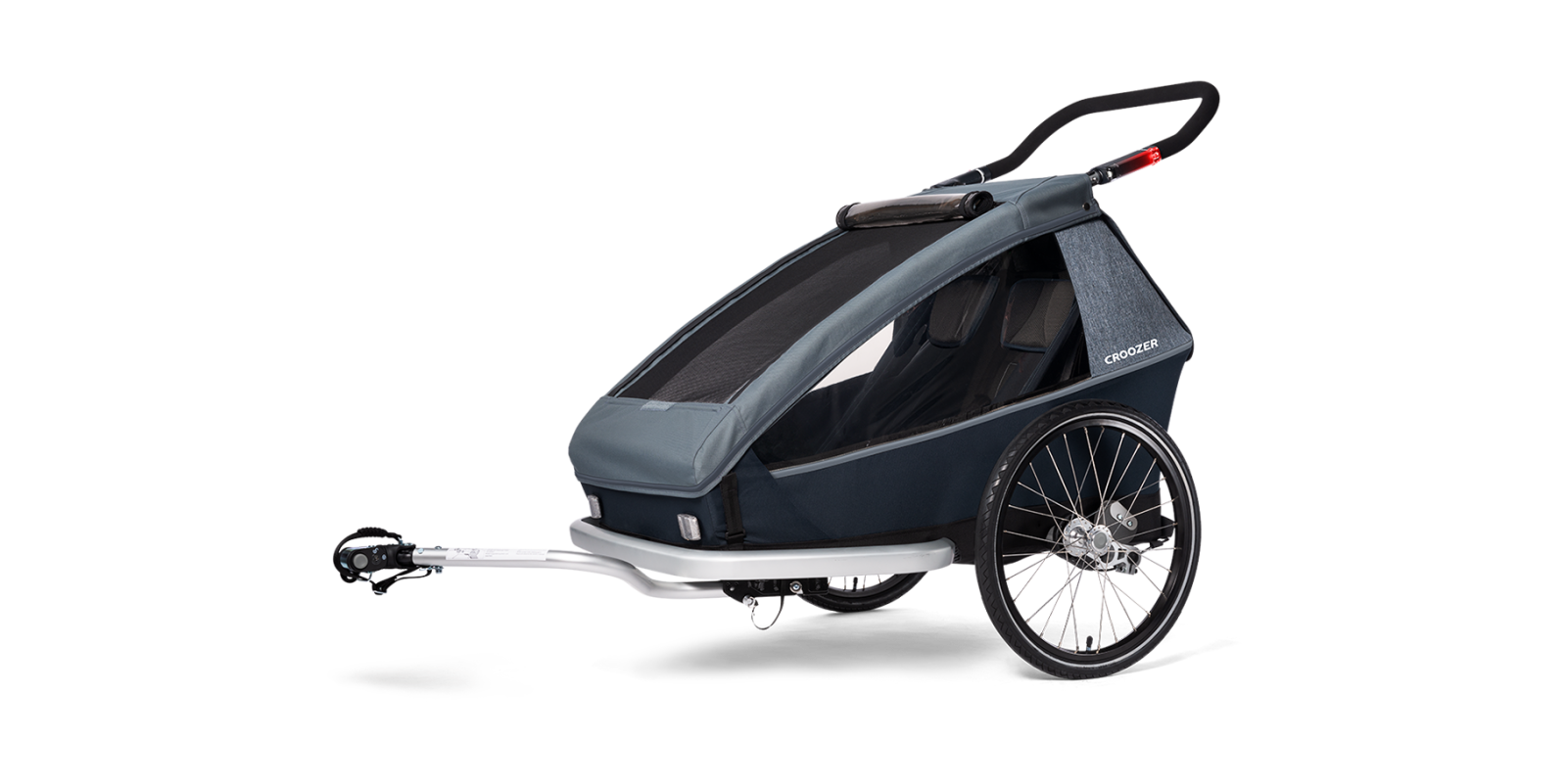 Croozer Kid Vaaya two-seater in Graphite Blue - side view