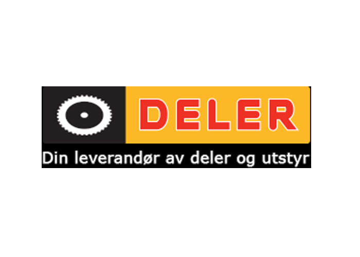 Deler logo orange and black with Norwegian text "Din leverandør av deler og utstyr"