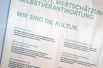 Croozer company values document in German showing corporate culture and responsibility principles