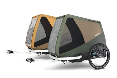 Croozer Dog bike trailers available in different colours - sundown yellow and moss green