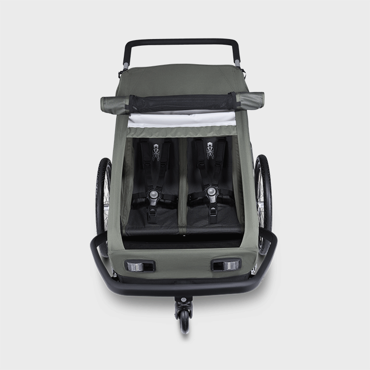 Ellma Fahrradanhänger integriertes Sonnenverdeck und 360 Grad Verschattung GIF auf weißem Hintergrund